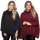 Kit 2 Poncho Feminino Tricot Mousse Liso Gola Alta Casaco Lã