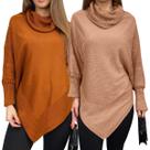 Kit 2 Ponchos Bico Feminino Capa Tricô Mousse Liso Gola Alta Inverno Casual Kit 2 Ponchos Bico Feminino Capa Tricô Mousse Liso Gola Alta Inverno Casual