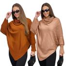 Kit 2 Ponchos Bico Tricot Casaco Mousse Macio Feminino Casual Com Punho Canelado