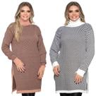 Kit 2 Ponchos Feminino Plus Size Xadrez Gola Alta de Tricô