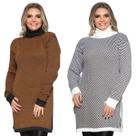 Kit 2 Ponchos Feminino Plus Size Xadrez Gola Alta de Tricô