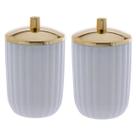Kit 2 Porta Algodão Cotonete Canelatta Branco 14x8Cm 1536 Paramount