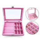 Kit 2 Porta Joia Maleta Luxo Camurça Divisórias Veludo Tampa Acrílica Rosa