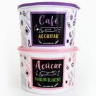 Kit 2 Porta Mantimentos Açúcar Café Plástico Decorado com Tampa 2L Kit 2 Porta Mantimentos Açúcar Café Plástico Decorado com Tampa 2L