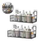 Kit 2 Porta Shampoo Sabonete Suporte Metal Adesivo Parede Banheiro Cor Preto