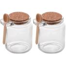 Kit 2 Porta Tempero Condimento de Vidro com Colher de Bambu Tampa Rolha 240ml Pote de Mel Saleiro Açucareiro Lyor