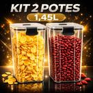 Kit 2 Pote de Mantimentos Quadrado Acrílico 1,45 Litros Tampa com Trava
