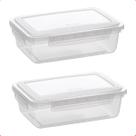 Kit 2 Pote de Plástico Alimentos Retangular C/ Travas 1,1 L