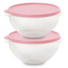 Kit 2 Pote de Plástico Hermético 1L Marmita C/ Tampa Bowl Redondo Tijela Vasilha Alimentos