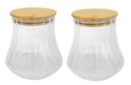 Kit 2 Pote de Vidro Borossilicato Canelado com Tampa de Bambu 700ml