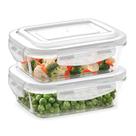 Kit 2 Pote De Vidro Hermetico 640ml Ratangular BPA Free Tampa Plastica Armazenar