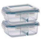 Kit 2 Pote de Vidro Hermético Com Divisoria 640ml Marmita