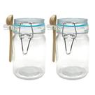 Kit 2 Pote Hermético De Vidro Com Trava e Colher de Bambu Redondo 280ml