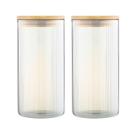 Kit 2 Pote Hermético Mantimento Alimentos Cozinha Vidro Canelado Com Tampa Bambu 1,4l