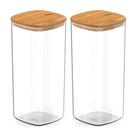 Kit 2 Pote Hermético Tampa De Bambu Transparente 1,5l Ou