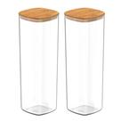 Kit 2 Pote Hermético Tampa De Bambu Transparente 2L Ou