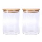 Kit 2 Pote Mantimento Vidro Borossililcato Hermético Tampa Bambu Tempero 600ml