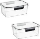 Kit 2 Pote Multiuso Hermético Retangular Acrílico Trava Empilháve1,4 litros -Plasnorthon