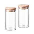 Kit 2 Pote Organizador 1700ml Multiuso Frasco Vidro Tampa Bambu Cozinha Doméstico Recipiente Farinha