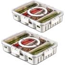 Kit 2 Pote Organizador de Geladeira Hermético Multiuso 4 Divisórias Com Escorredor Cesto Alimentos Conservação Frutas Verduras Legumes Frios