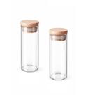 Kit 2 Pote Organizador Vidro Tampa Bambu 480ml Cozinha Multiuso Mantimento Tempero Café Chá Alimento