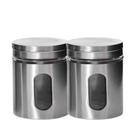 Kit 2 Pote Porta Mantimento em Inox com Visor de Vidro Em Casa Tem 600ml