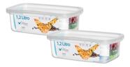 Kit 2 Pote Retangular Alimento 1,2l Armazenamento Bpa Free
