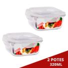 Kit 2 Pote Tampa Hermetica Quadrado de Vidro 320ml Multiuso