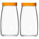 Kit 2 Pote Vidro Mandacaru Liso Com Tampa 2 Litros Laranja