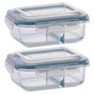 Kit 2 Pote Vidro Retangular Divisória Tampa Hermética 640ml