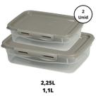 Kit 2 Potes Com Tampa e Trava 1,1L e 2,25L Camurça