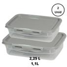 Kit 2 Potes Com Tampa e Trava 1,1L e 2,25L Cinza