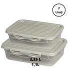 Kit 2 Potes Com Tampa e Trava 1,1L e 2,25L Off White