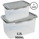 Kit 2 Potes Com Tampa e Trava 2,2L e 900ML Cinza