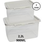 Kit 2 Potes Com Tampa e Trava 2,2L e 900ML Off White