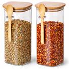 Kit 2 Potes de Vidro 1 Litro com Tampa E colher de Bambu Hermética