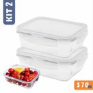Kit 2 Potes de Vidro 370ml com Tampa Hermética e Anel de Silicone 4 Travas Antivazamento Resistente para Marmitas -