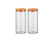Kit 2 Potes de Vidro Hermético 1500ml Com Tampa de Madeira Bambu Porta Condimentos Linha Luxo