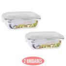 Kit 2 Potes de Vidro Marmita Fit Tampa Plast 4 Travas 1040ml