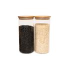Kit 2 Potes de Vidro P/ Mantimentos 1650ml C/ Tampa Bambu Oikos