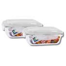 KIT 2 Potes de Vidro Retangular com Tampa Hermética 640ml
