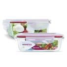 KIT 2 Potes de Vidro Retangular com Tampa Hermética 640ml