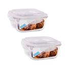 Kit 2 Potes Hermético Quadrado Vidro Freezer Micro-ondas Marmita Com Tampa Transparente 800ML Cor:Incolor