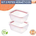 Kit 2 Potes Herméticos Porta Frios Retangulares 550ml com Travas Laterais Marmitas e Armazenamento de Alimentos na Geladeira