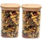 Kit 2 Potes Herméticos Quadrado Vidro Tampa De Bambú 700ML