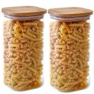 Kit 2 Potes Herméticos Quadrados Vidro Tampa De Bambú 1 Litro
