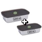 Kit 2 Potes Multiuso Vedação Tampa Hermética Inox 1200 650ml