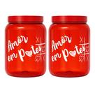 Kit 2 Potes Plástico Vermelho com Tampa de Rosca Amor em Potes -