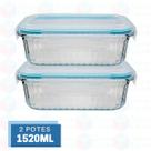 Kit 2 Potes Resistente Retangular Vidro Resistente 1520ml