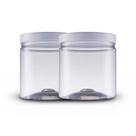 Kit 2 Potes Reto Minimalista 1000ml Plástico Tampa Branca Transparente Mantimento